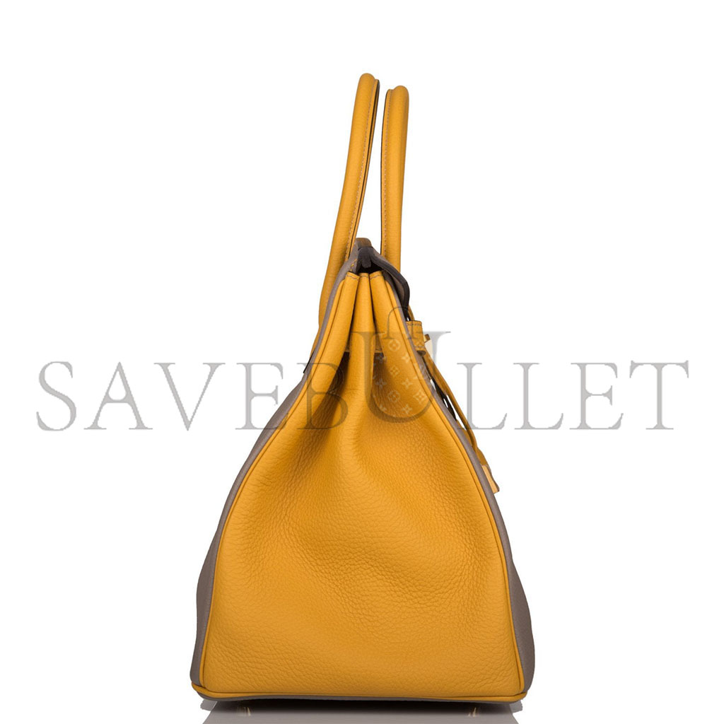 H**mes birkin 30 epsom asphalt grey and amber yellow gold buckle h028369ck15 (30*23*15cm)